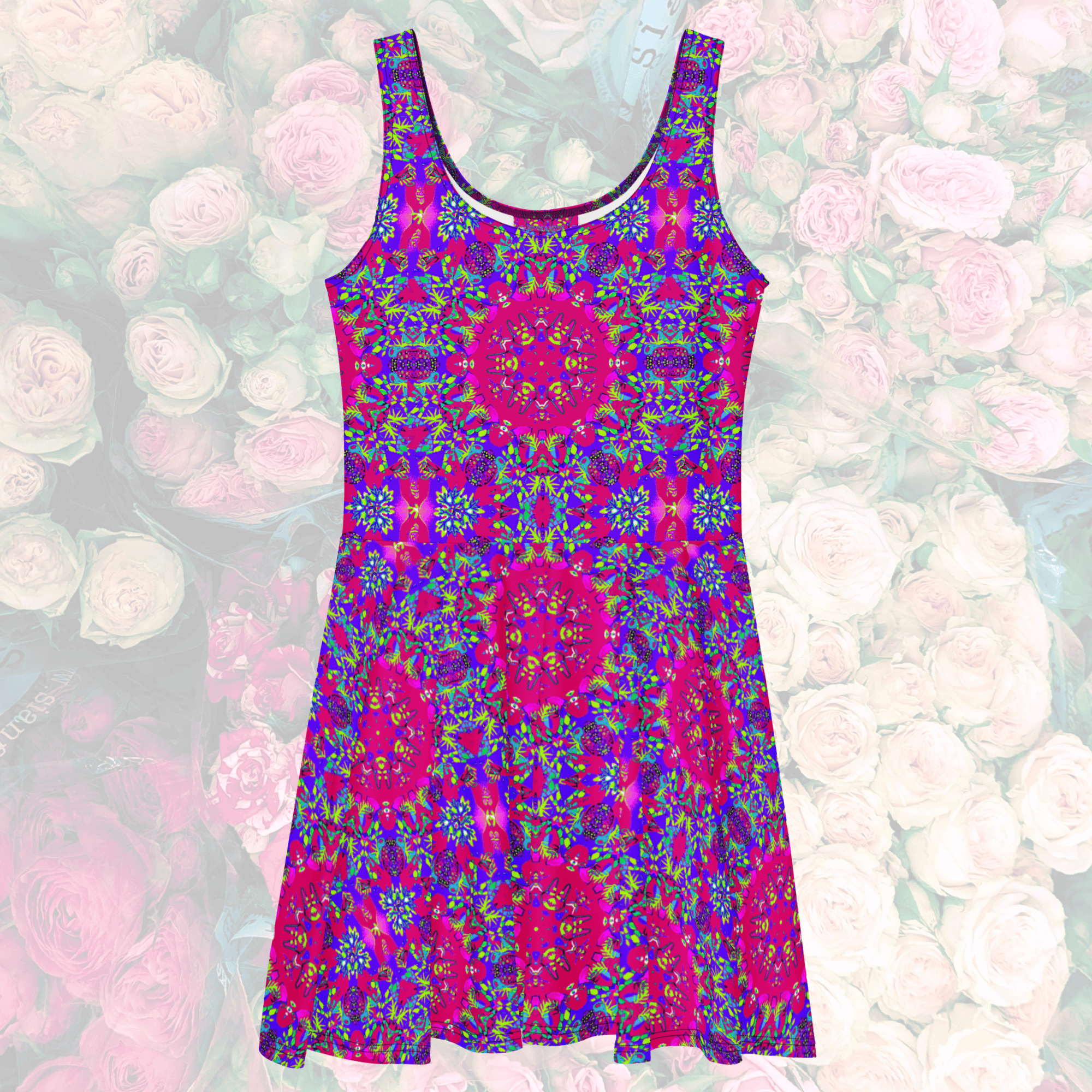 Vibrant Apparel New Zealand CUT-SEW XS Psychedelic Mandala Sleeveless Skater Dress
