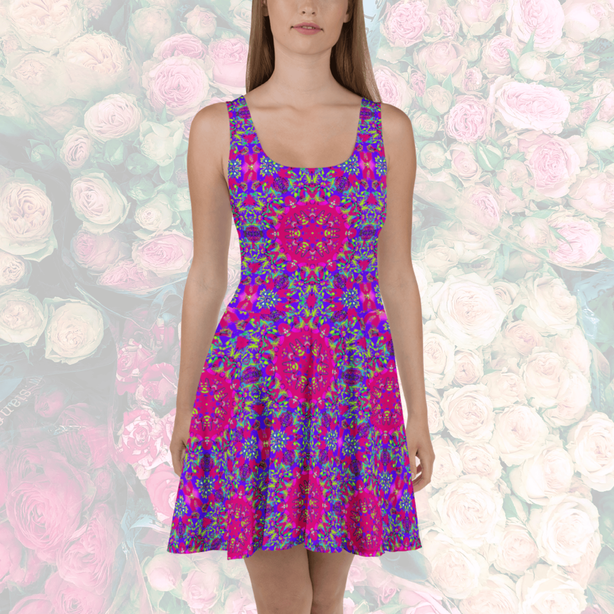 Vibrant Apparel New Zealand CUT-SEW Psychedelic Mandala Sleeveless Skater Dress