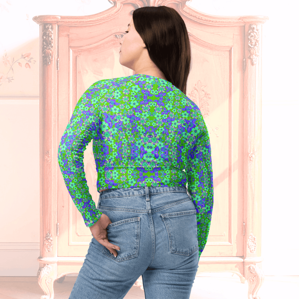 Vibrant Apparel New Zealand CUT-SEW Recycled Crop Top with Blue Green Florals