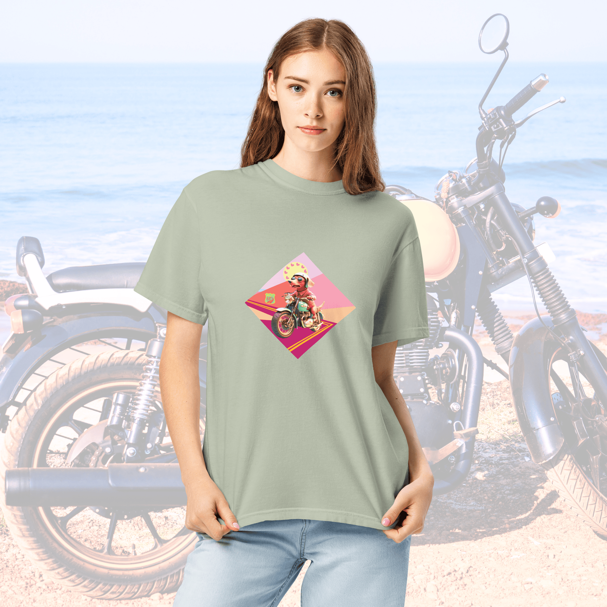 Vibrant Apparel New Zealand T-SHIRT Beagle Dog Motorcycle Graphic Tee | Vibrant Apparel NZ