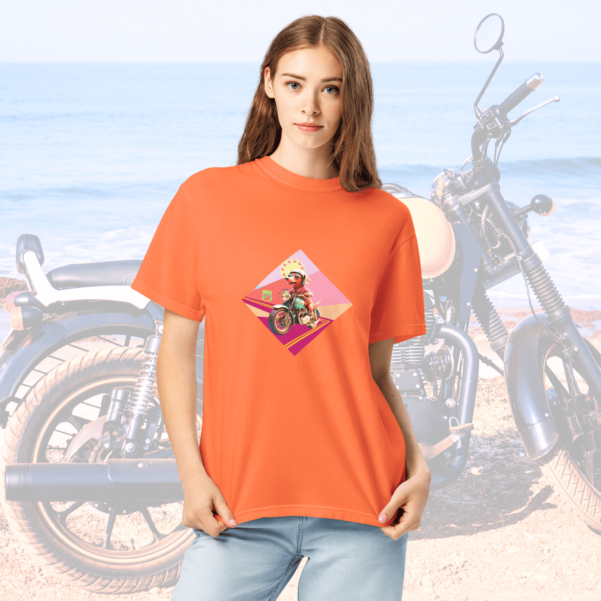 Vibrant Apparel New Zealand T-SHIRT Beagle Dog Motorcycle Graphic Tee | Vibrant Apparel NZ