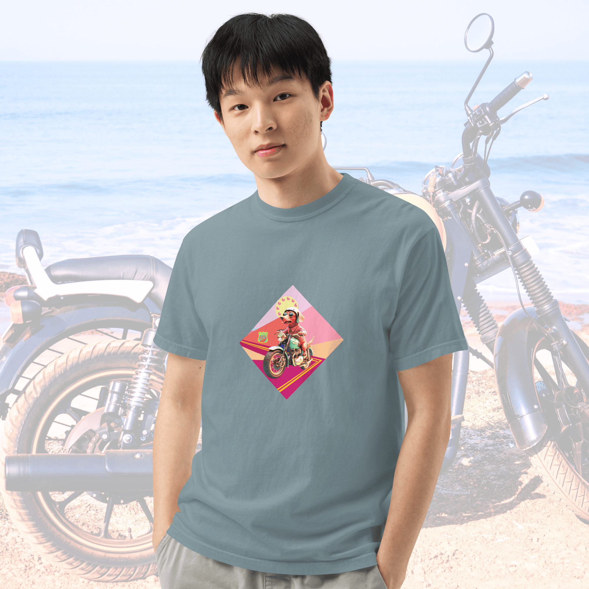Vibrant Apparel New Zealand T-SHIRT Beagle Dog Motorcycle Graphic Tee | Vibrant Apparel NZ