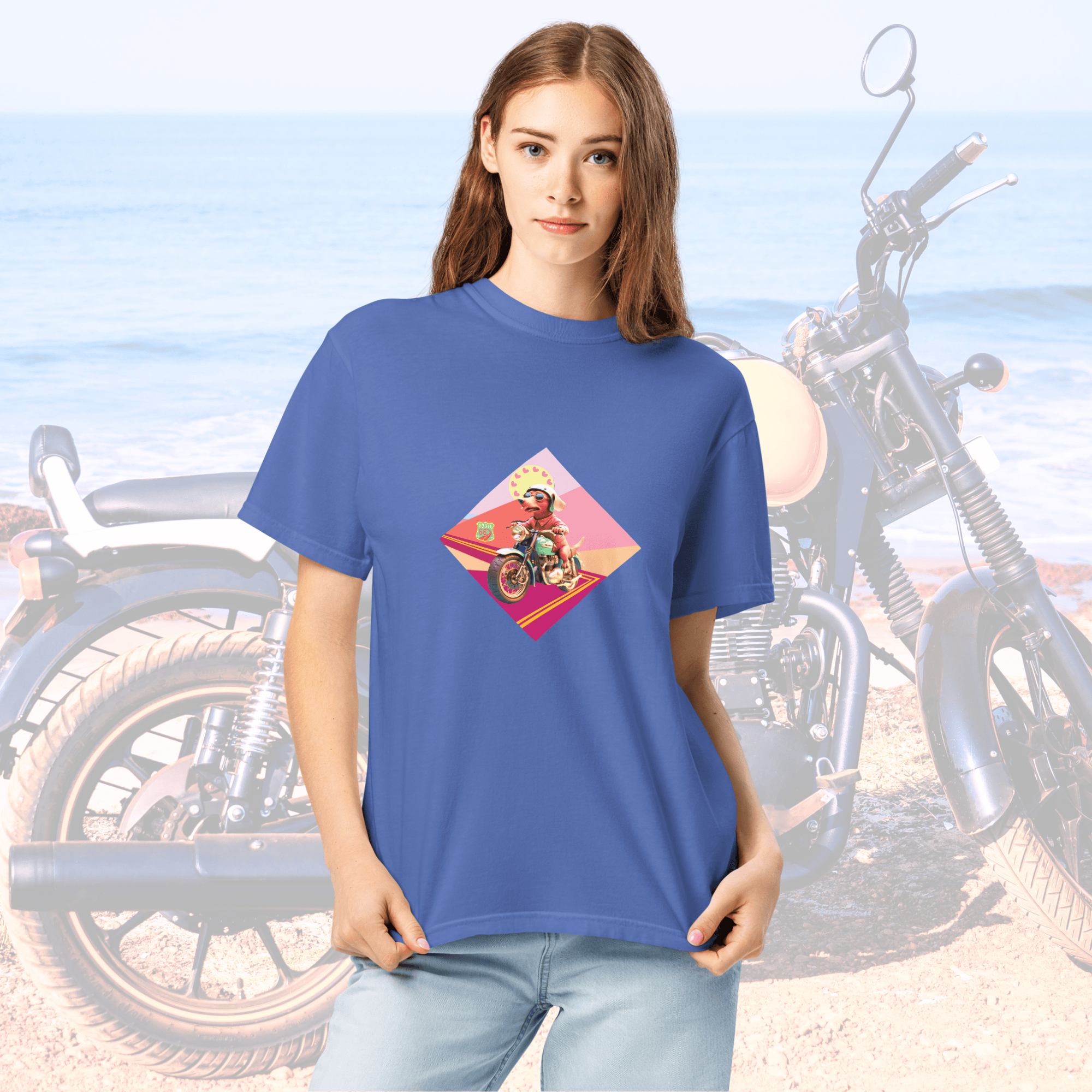 Vibrant Apparel New Zealand T-SHIRT Beagle Dog Motorcycle Graphic Tee | Vibrant Apparel NZ
