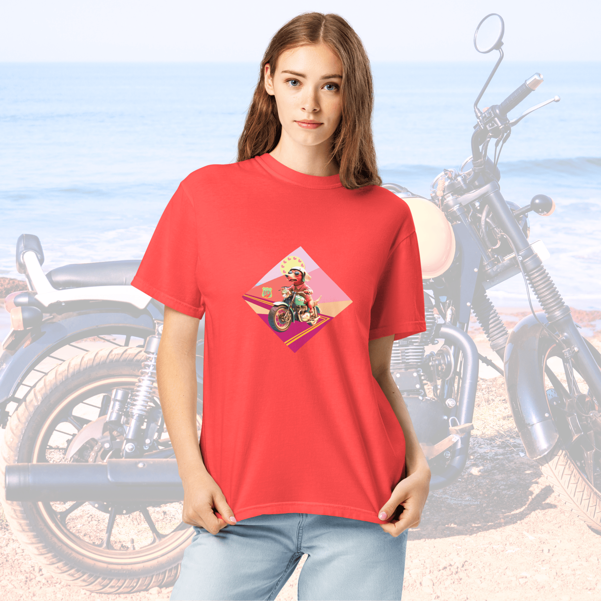 Vibrant Apparel New Zealand T-SHIRT Beagle Dog Motorcycle Graphic Tee | Vibrant Apparel NZ