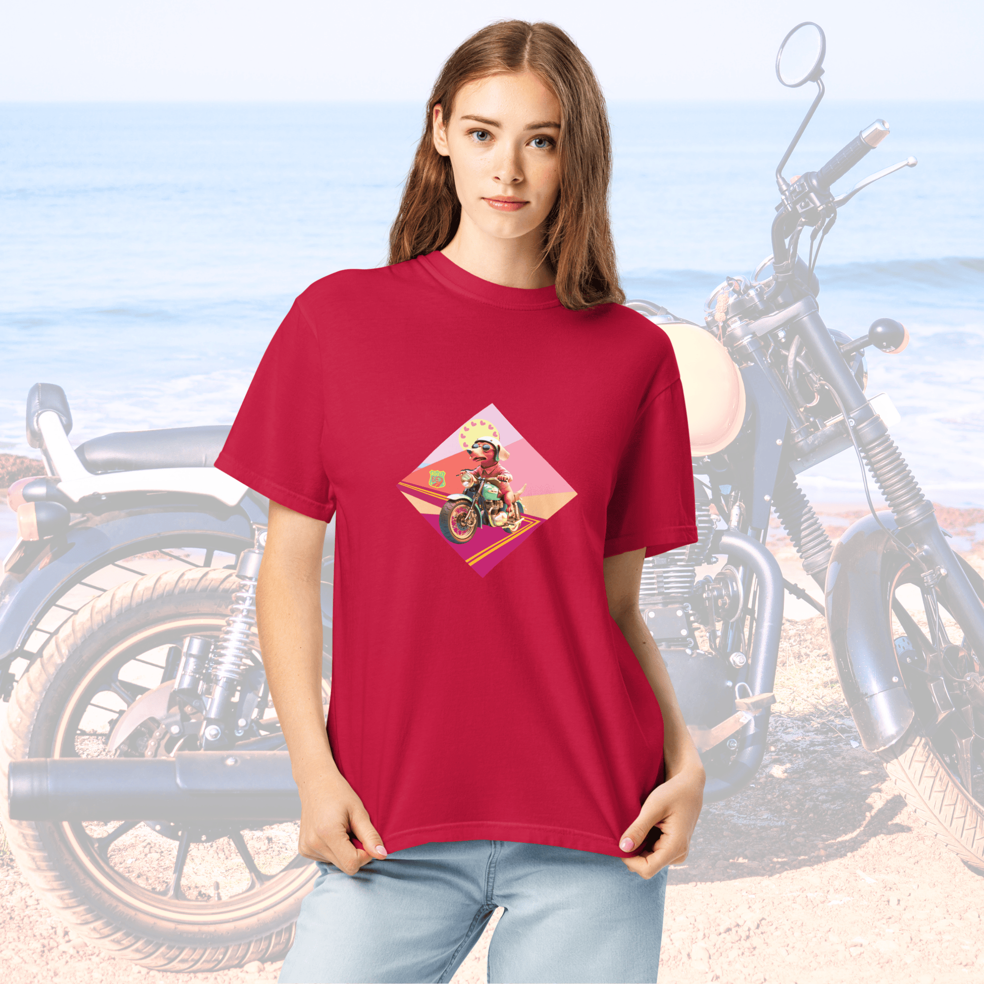 Vibrant Apparel New Zealand T-SHIRT Beagle Dog Motorcycle Graphic Tee | Vibrant Apparel NZ