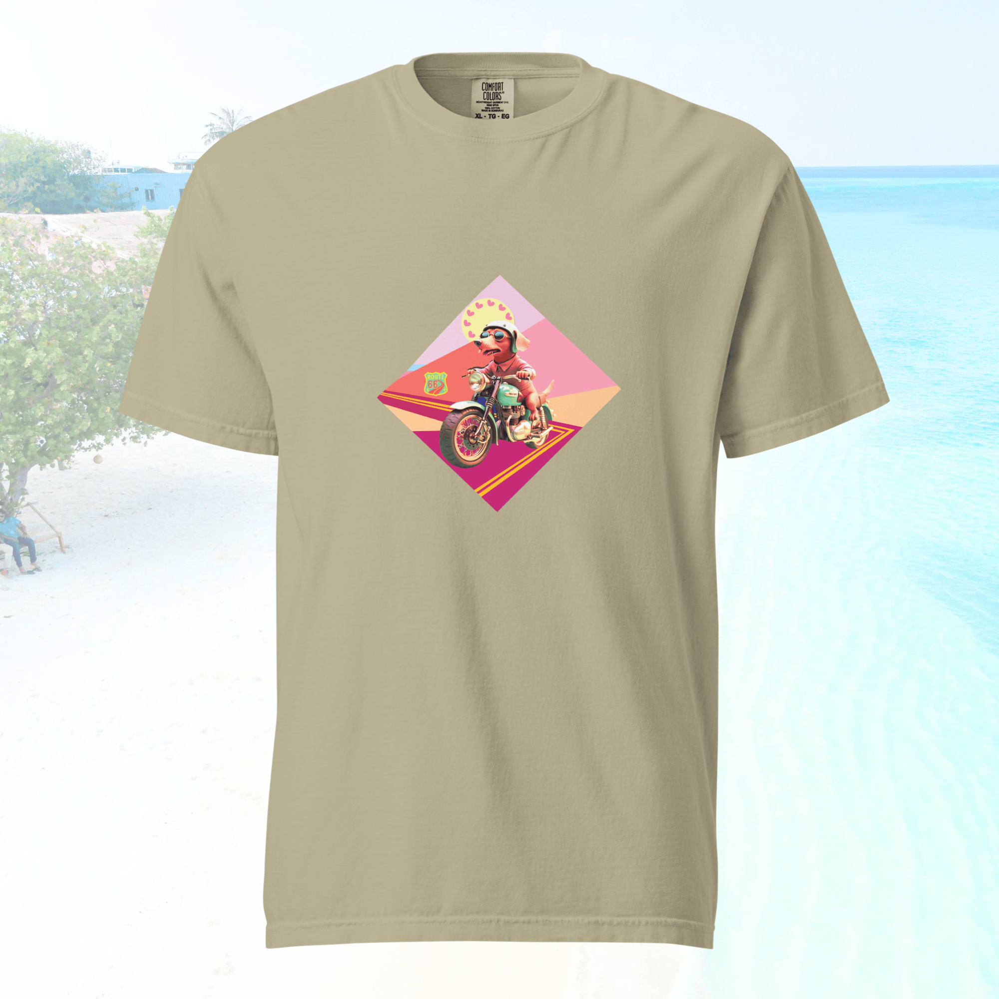 Vibrant Apparel New Zealand T-SHIRT Khaki / S Beagle Dog Motorcycle Graphic Tee | Vibrant Apparel NZ