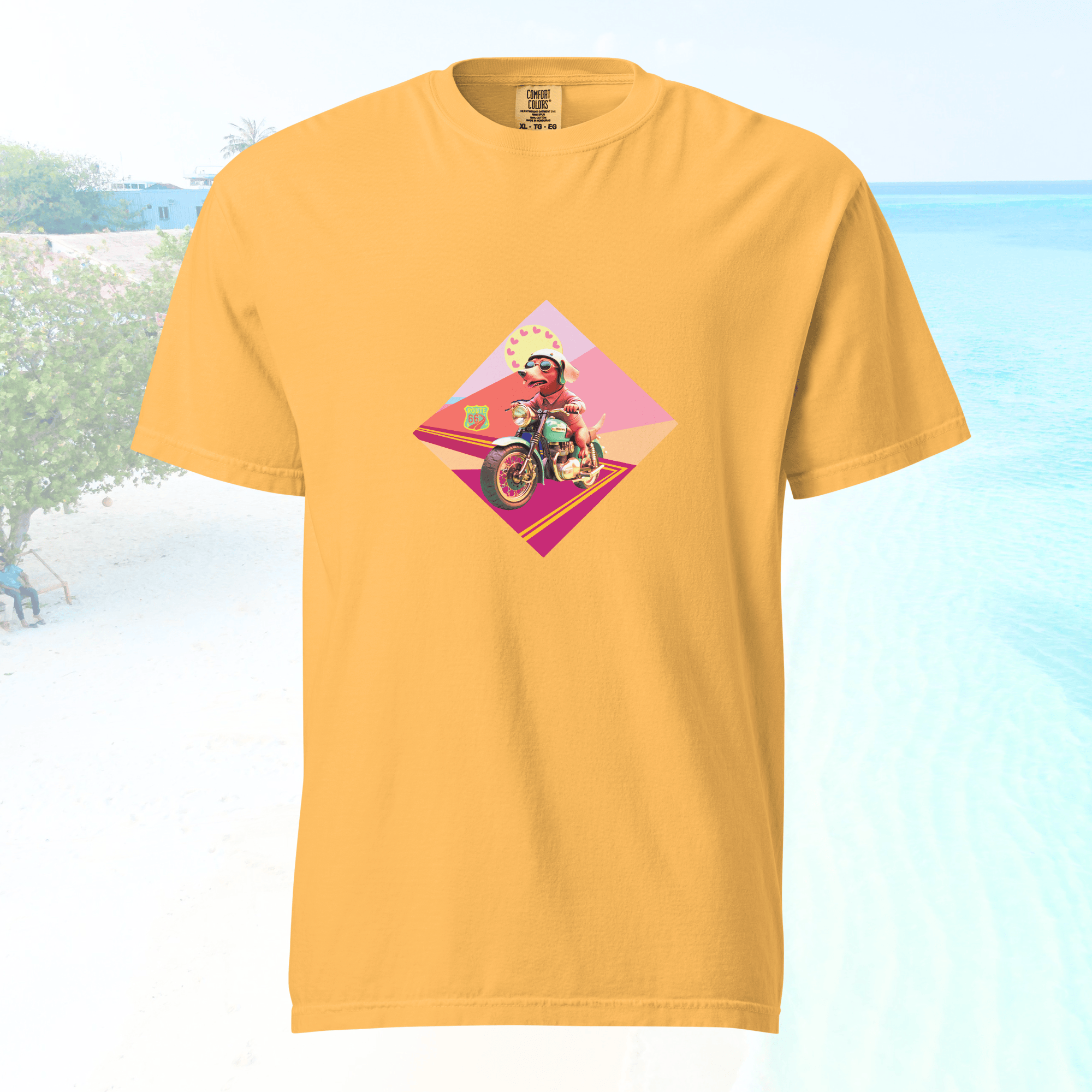 Vibrant Apparel New Zealand T-SHIRT Mustard / S Beagle Dog Motorcycle Graphic Tee | Vibrant Apparel NZ