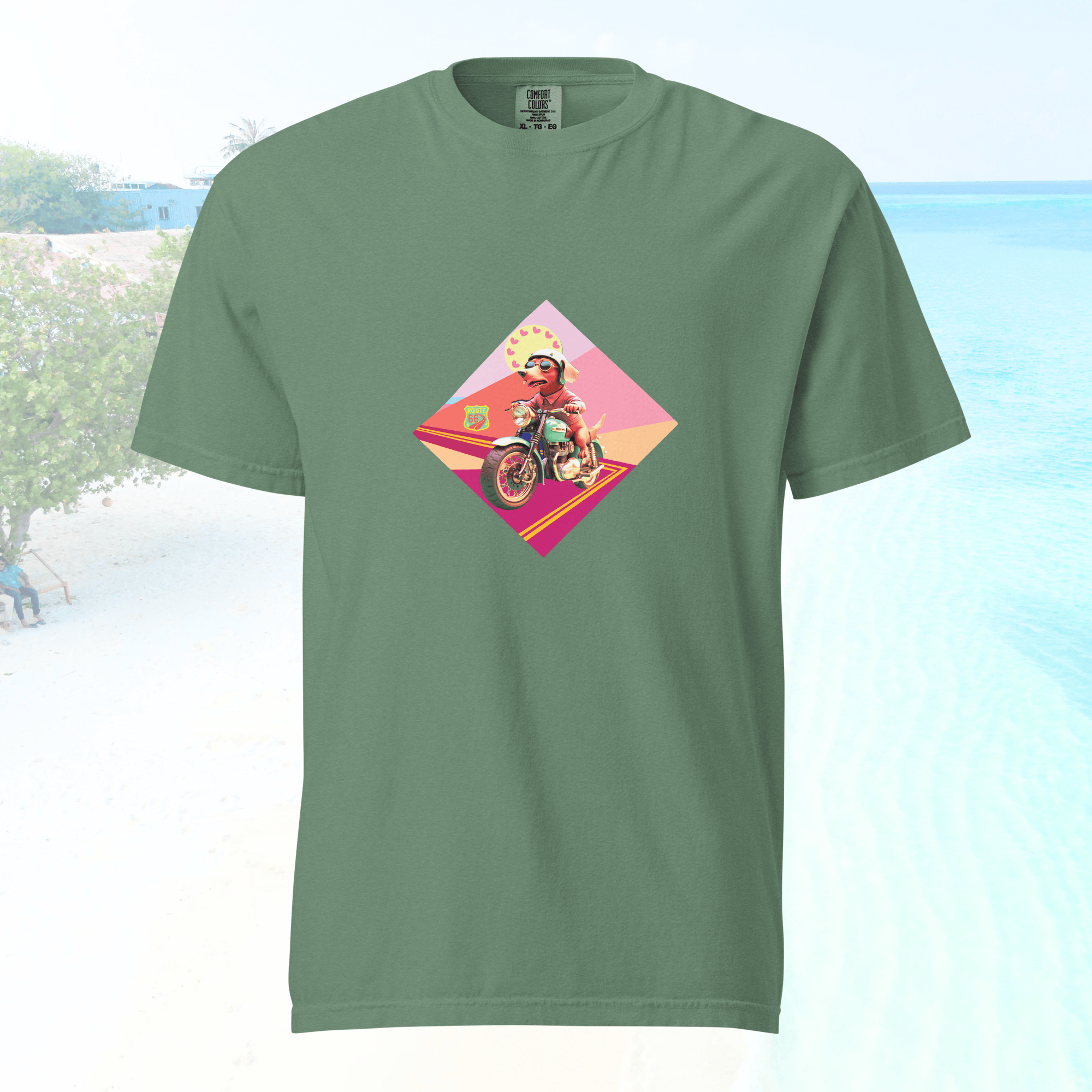 Vibrant Apparel New Zealand T-SHIRT Light Green / S Beagle Dog Motorcycle Graphic Tee | Vibrant Apparel NZ