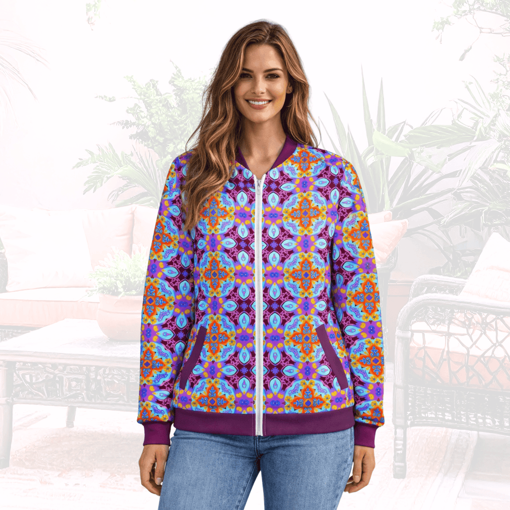 Vibrant Apparel New Zealand Tiled Mandala Unisex Bomber Jacket | Vibrant All-Over Print Fleece
