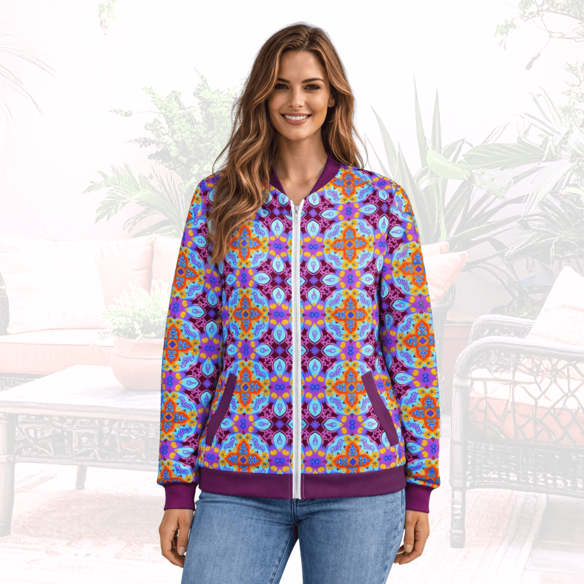 Vibrant Apparel New Zealand Tiled Mandala Unisex Bomber Jacket | Vibrant All-Over Print Fleece
