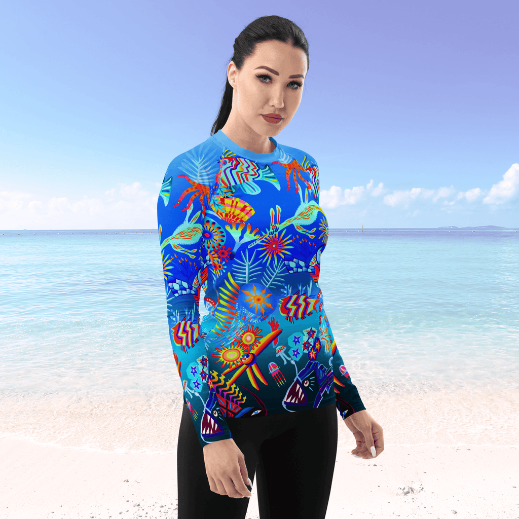 Vibrant Apparel New Zealand Swimwear Deep Sea Dream Women's Long Sleeve Rash Guard | UPF 50+ Sun Protection