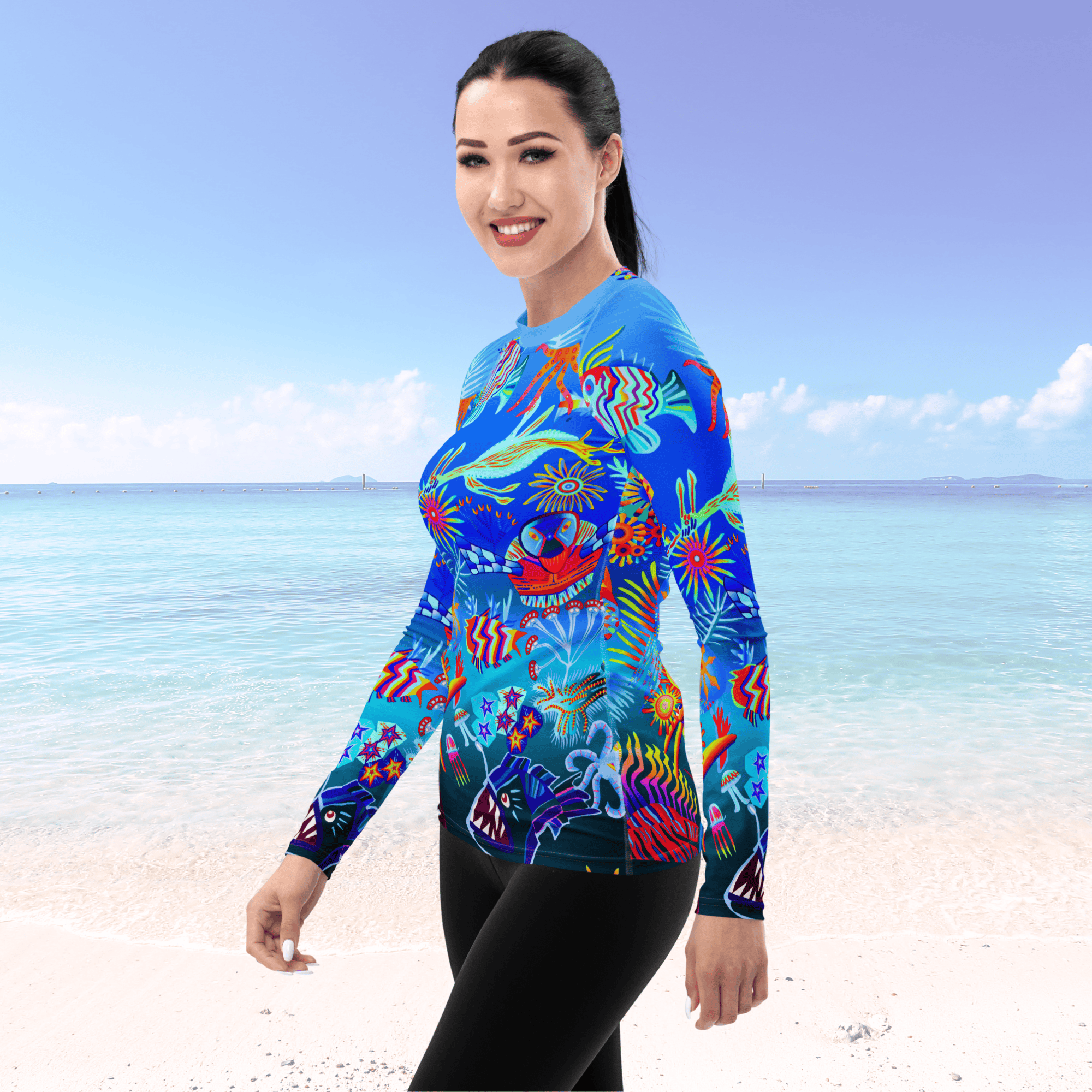Vibrant Apparel New Zealand Swimwear Deep Sea Dream Women's Long Sleeve Rash Guard | UPF 50+ Sun Protection