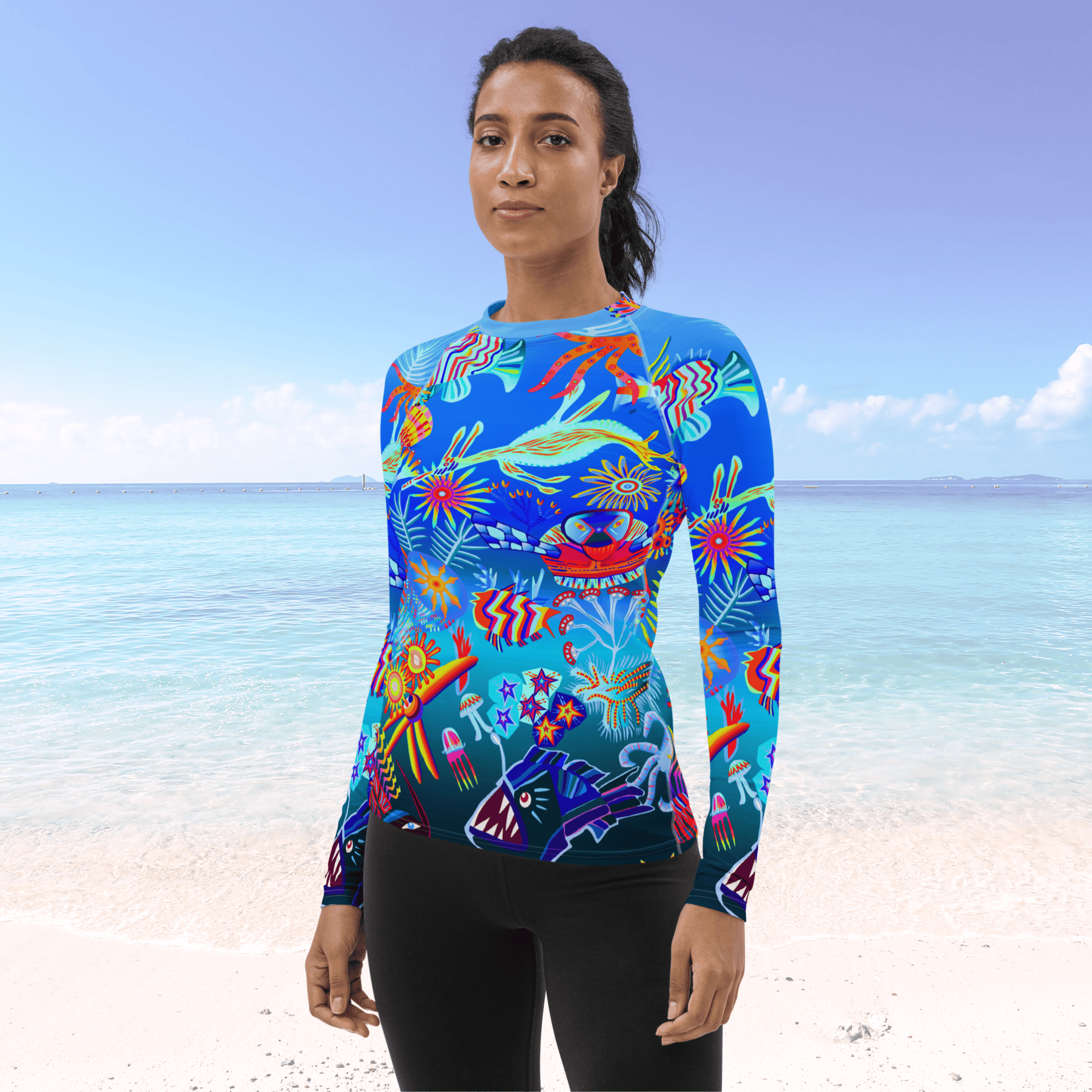 Vibrant Apparel New Zealand Swimwear L Deep Sea Dream Women's Long Sleeve Rash Guard | UPF 50+ Sun Protection