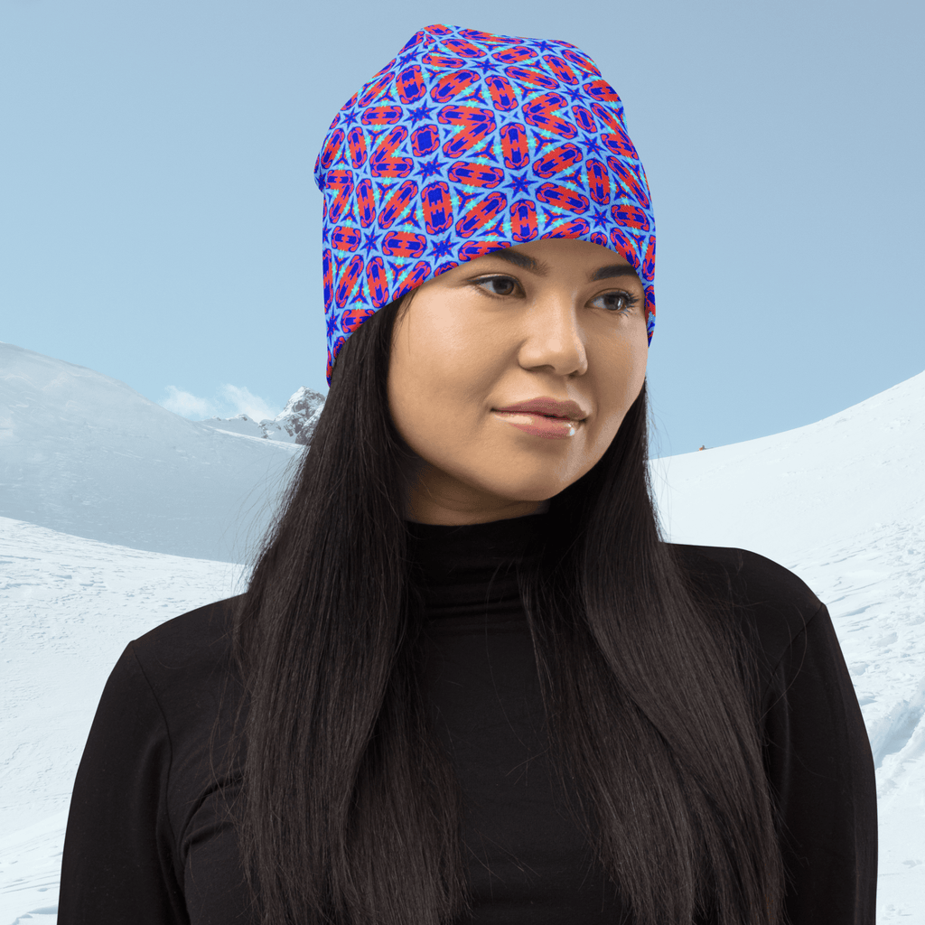 Vibrant Apparel New Zealand ❄️ Electric Blue Geometric All-Over Print Beanie