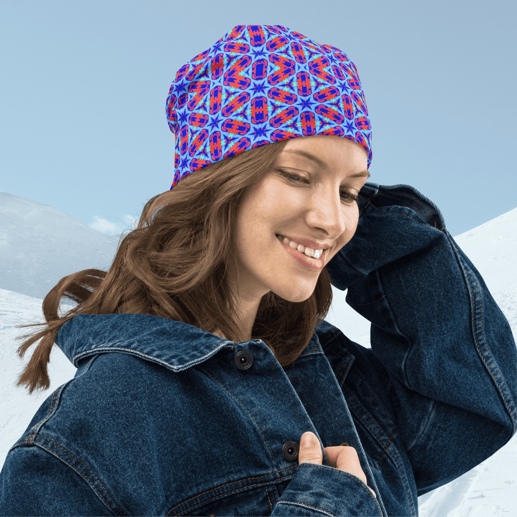 Vibrant Apparel New Zealand ❄️ Electric Blue Geometric All-Over Print Beanie