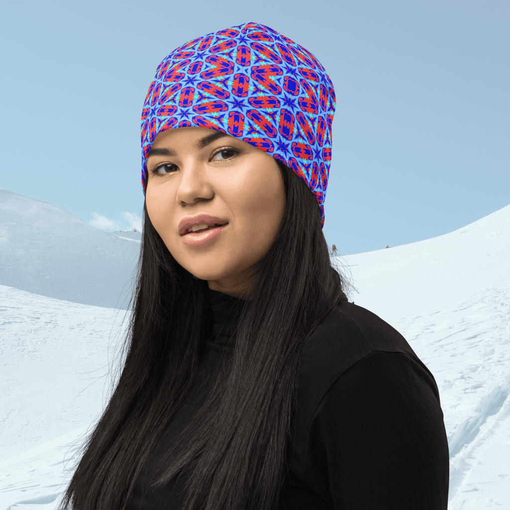 Vibrant Apparel New Zealand ❄️ Electric Blue Geometric All-Over Print Beanie