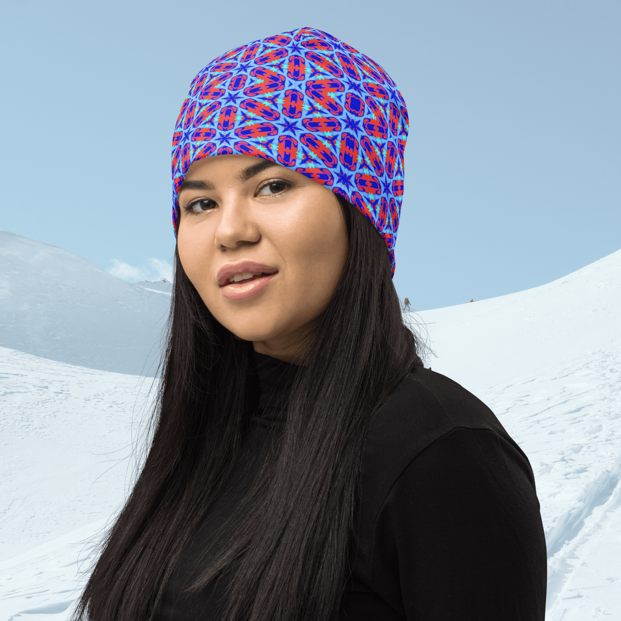 Vibrant Apparel New Zealand ❄️ Electric Blue Geometric All-Over Print Beanie