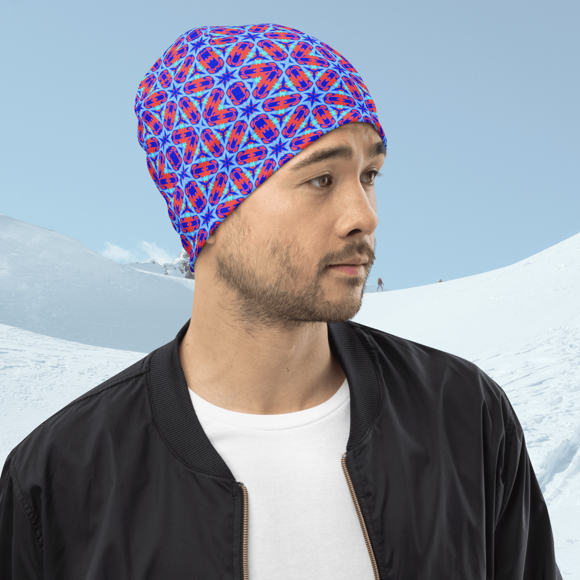 Vibrant Apparel New Zealand ❄️ Electric Blue Geometric All-Over Print Beanie