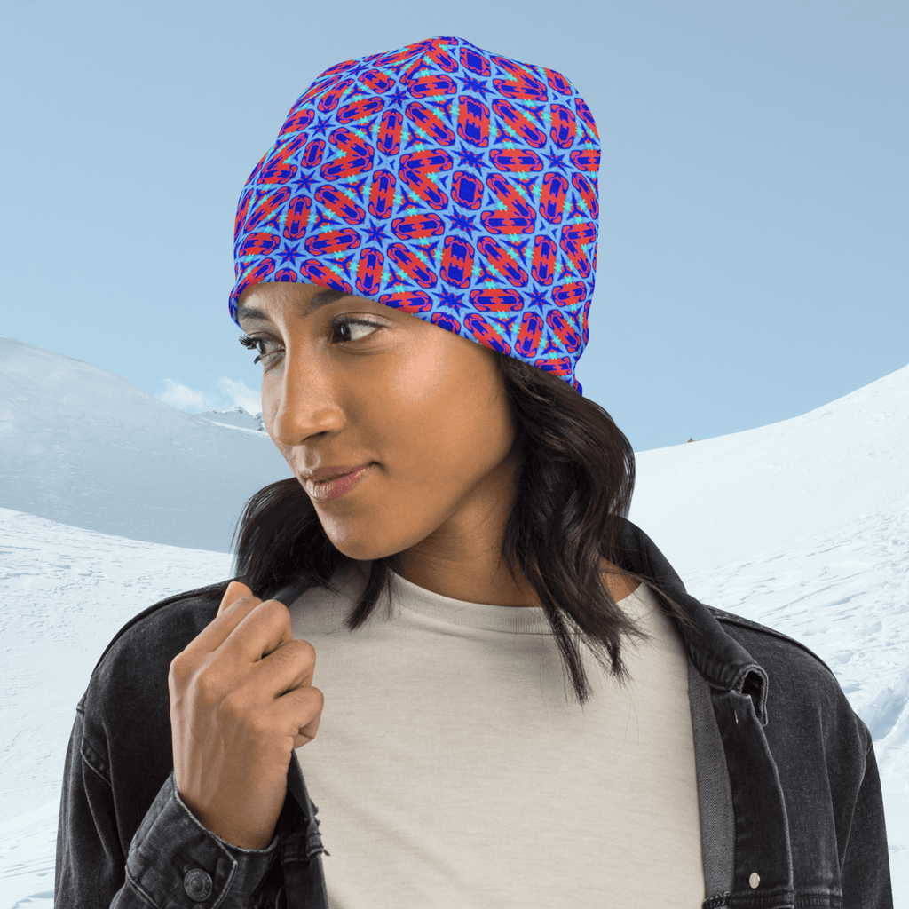 Vibrant Apparel New Zealand ❄️ Electric Blue Geometric All-Over Print Beanie