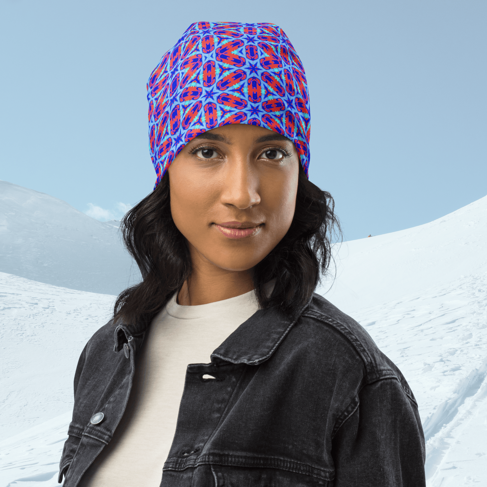 Vibrant Apparel New Zealand ❄️ Electric Blue Geometric All-Over Print Beanie