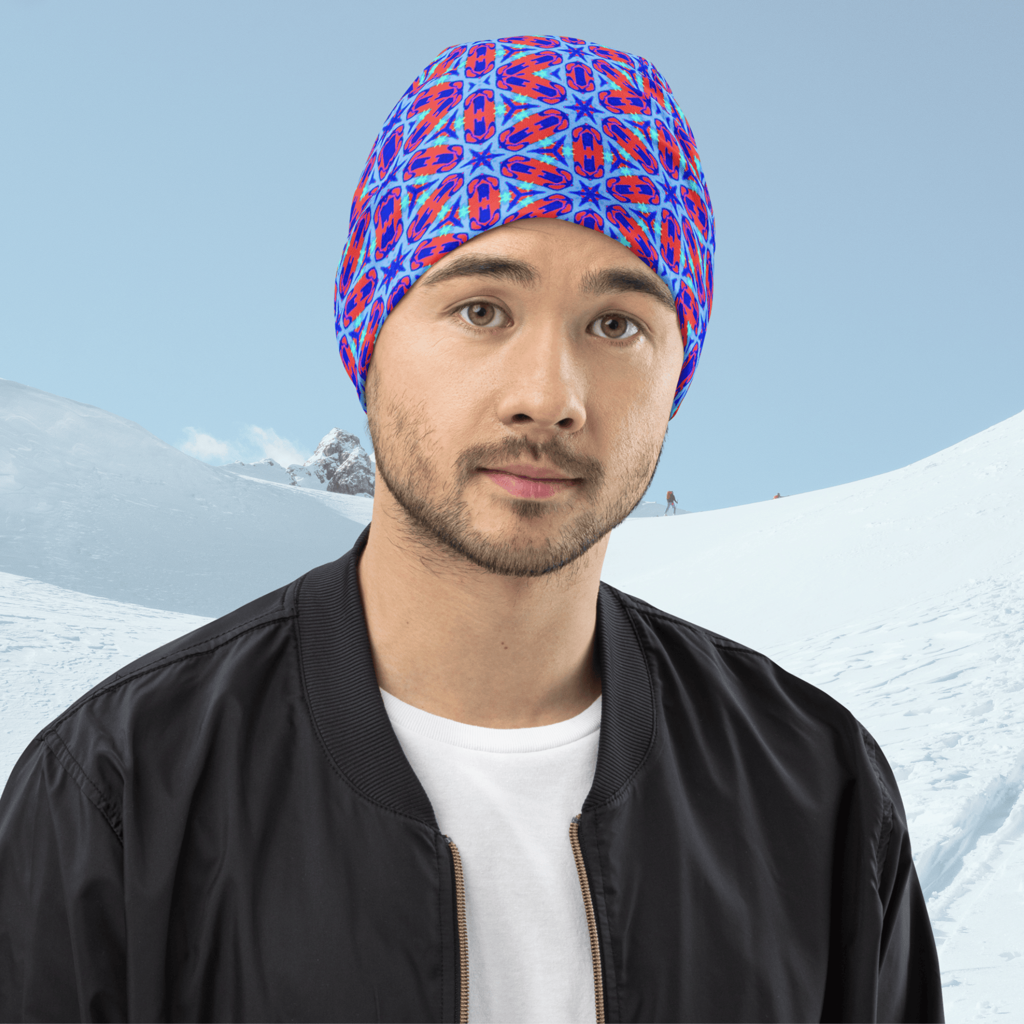 Vibrant Apparel New Zealand ❄️ Electric Blue Geometric All-Over Print Beanie