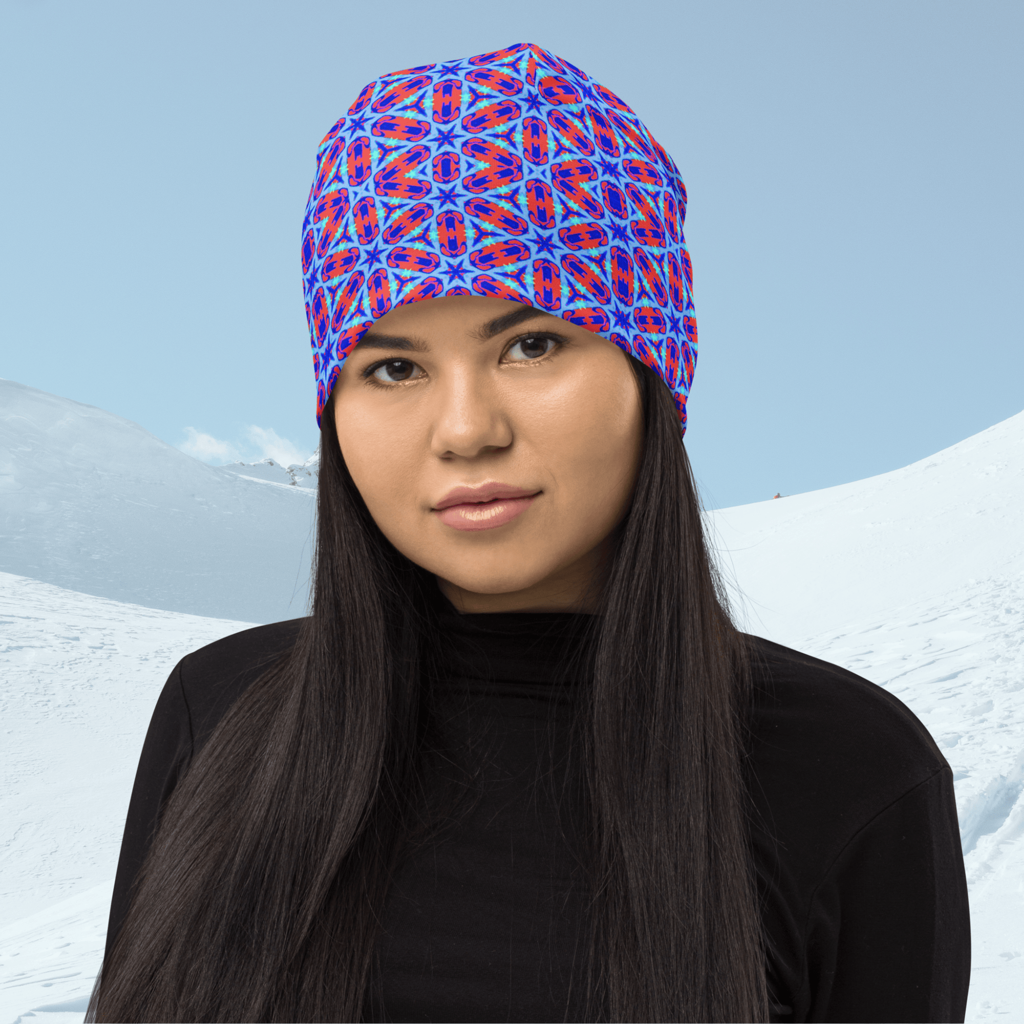 Vibrant Apparel New Zealand S ❄️ Electric Blue Geometric All-Over Print Beanie