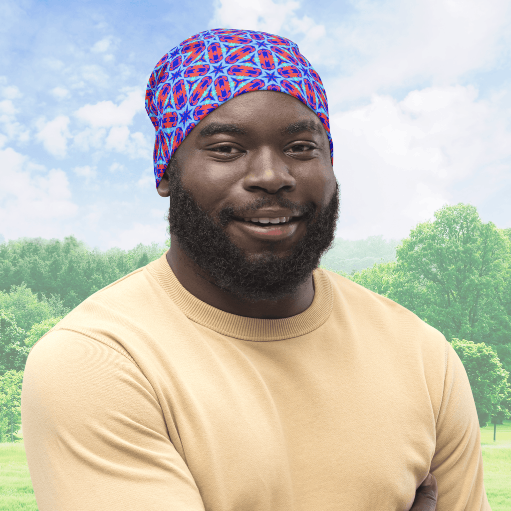 Vibrant Apparel New Zealand ❄️ Electric Blue Geometric All-Over Print Beanie