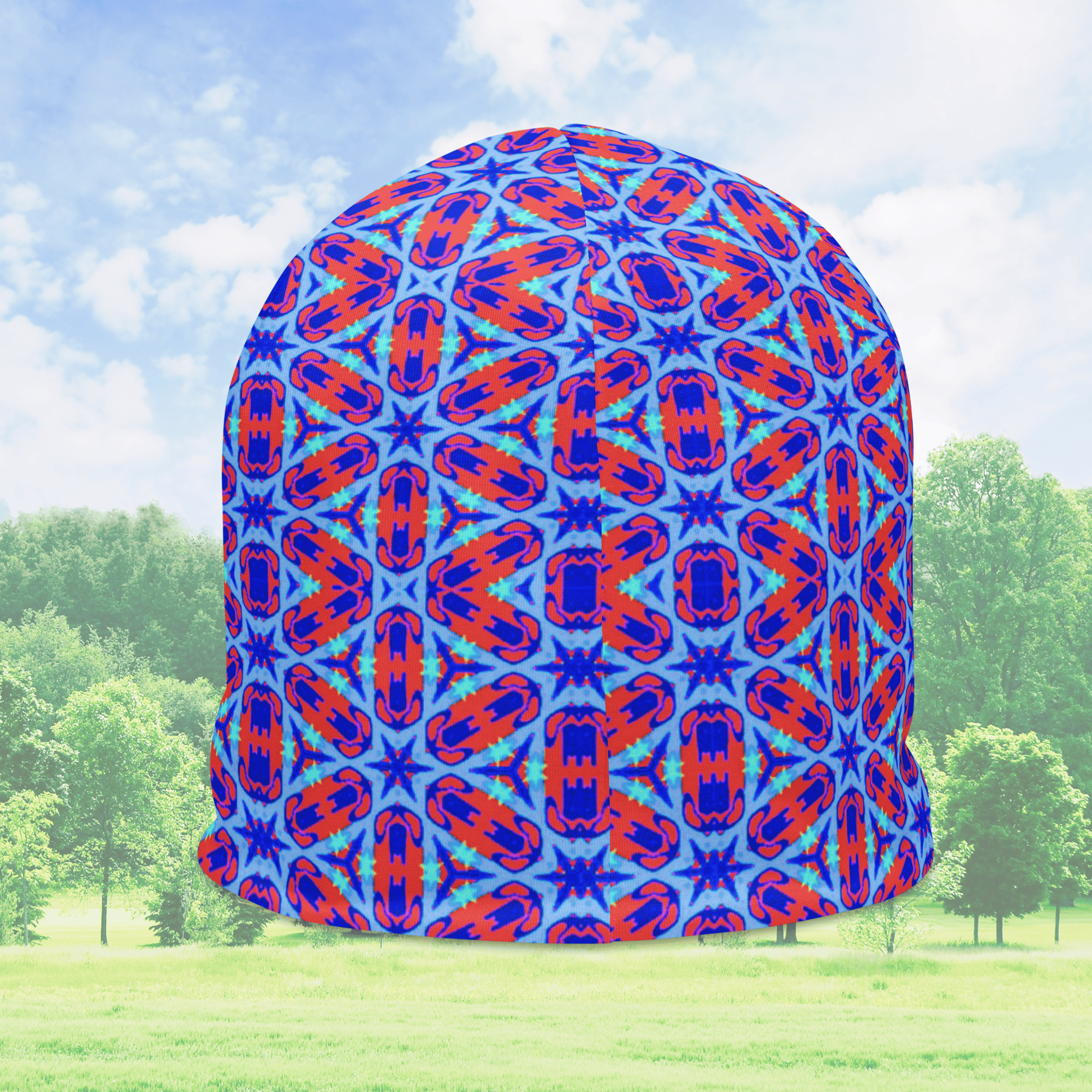 Vibrant Apparel New Zealand ❄️ Electric Blue Geometric All-Over Print Beanie