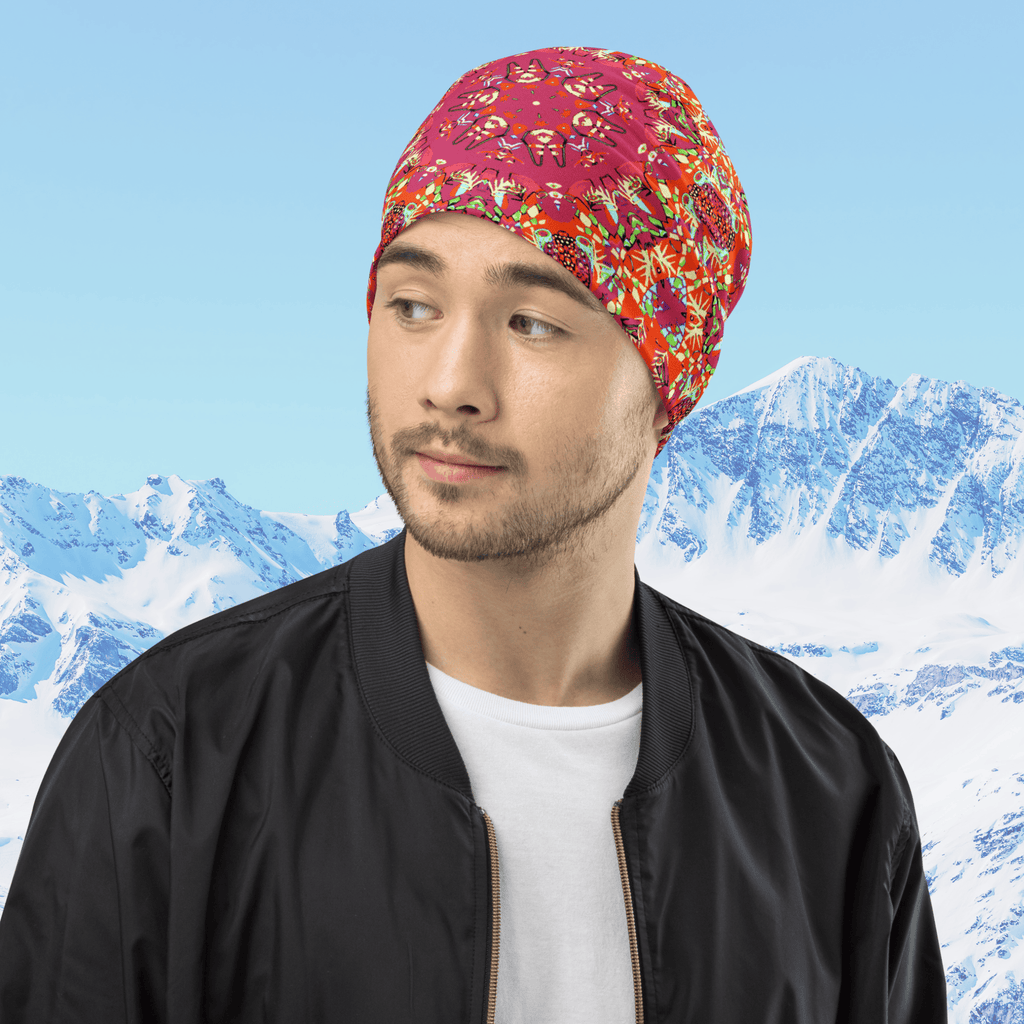 Vibrant Apparel New Zealand Hat Red Kaleidoscope All-Over Print Beanie | Double-Layered Streetwear Hat
