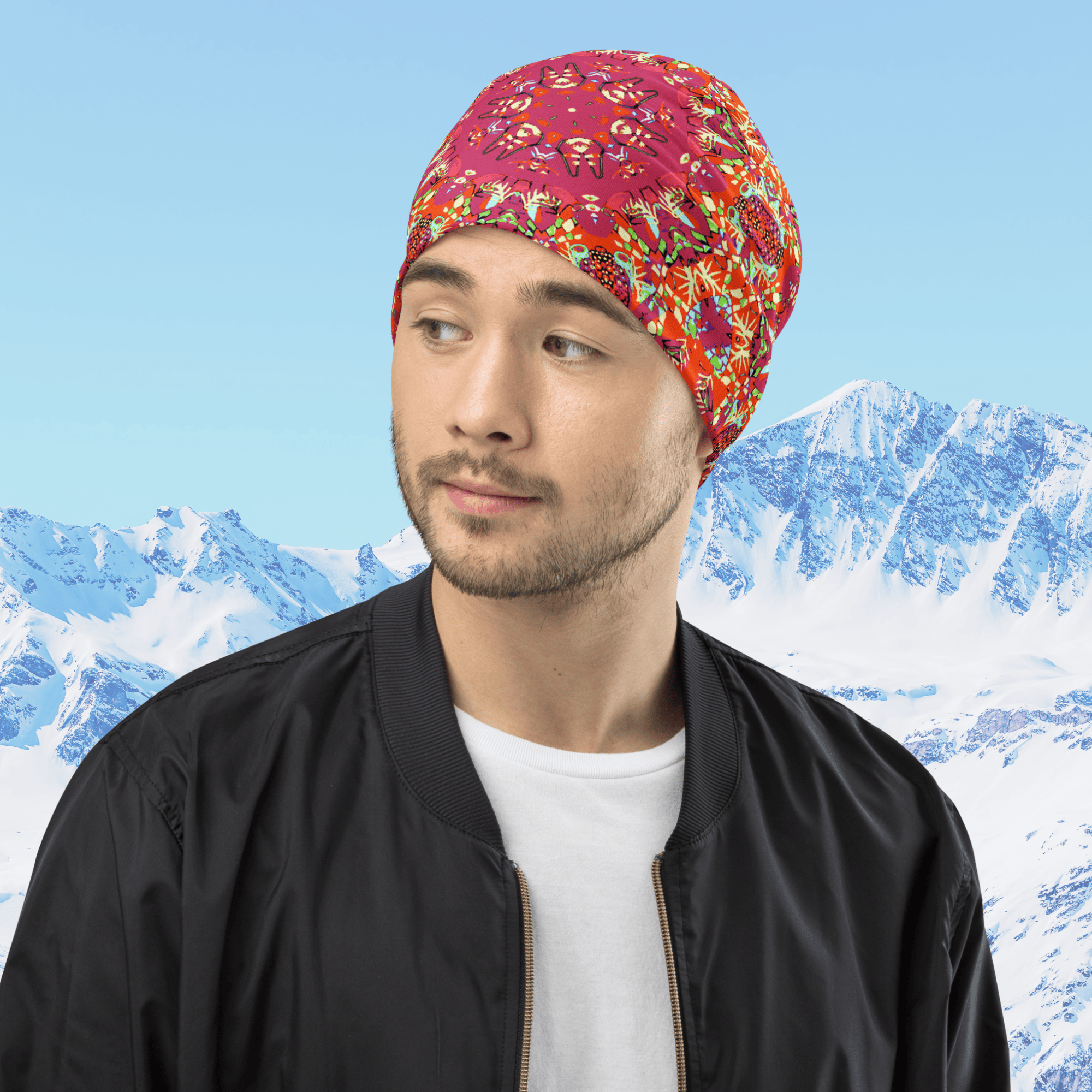 Vibrant Apparel New Zealand Hat Red Kaleidoscope All-Over Print Beanie | Double-Layered Streetwear Hat