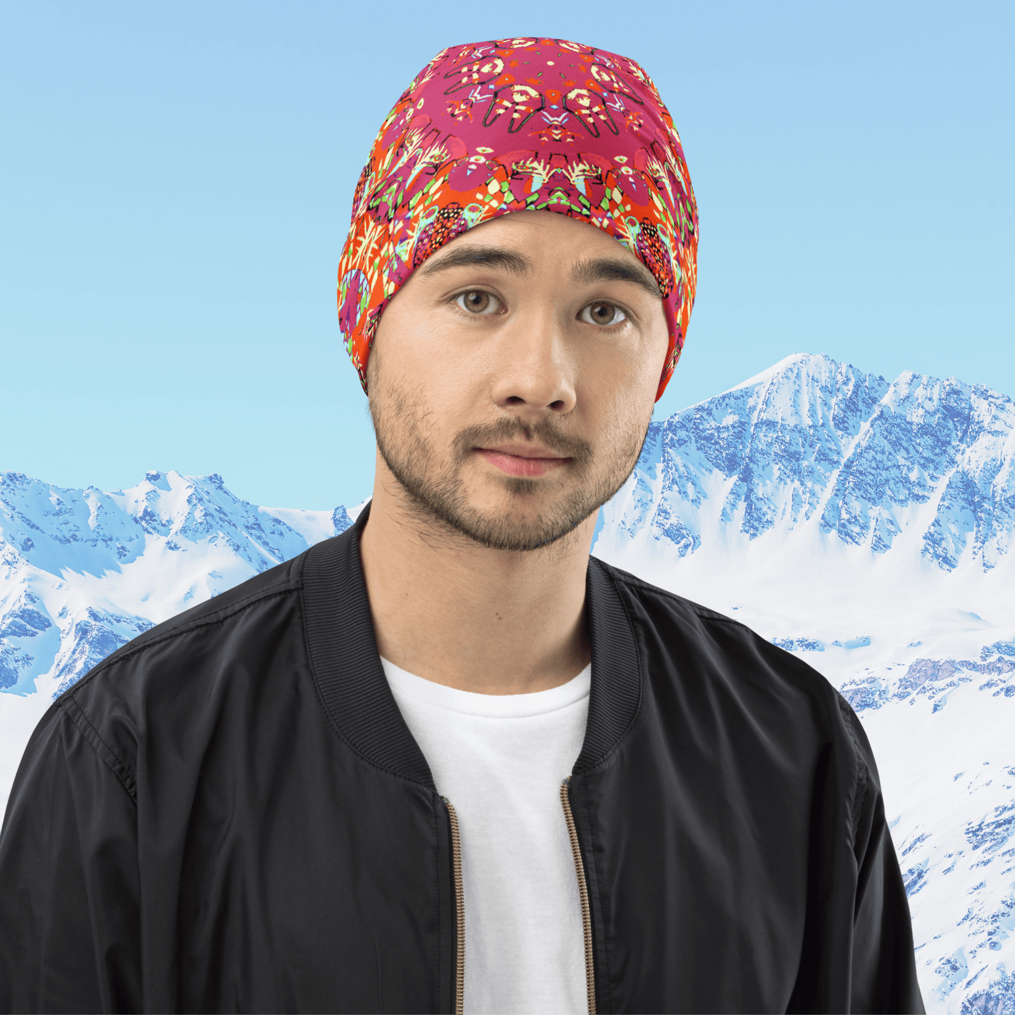 Vibrant Apparel New Zealand Hat Red Kaleidoscope All-Over Print Beanie | Double-Layered Streetwear Hat