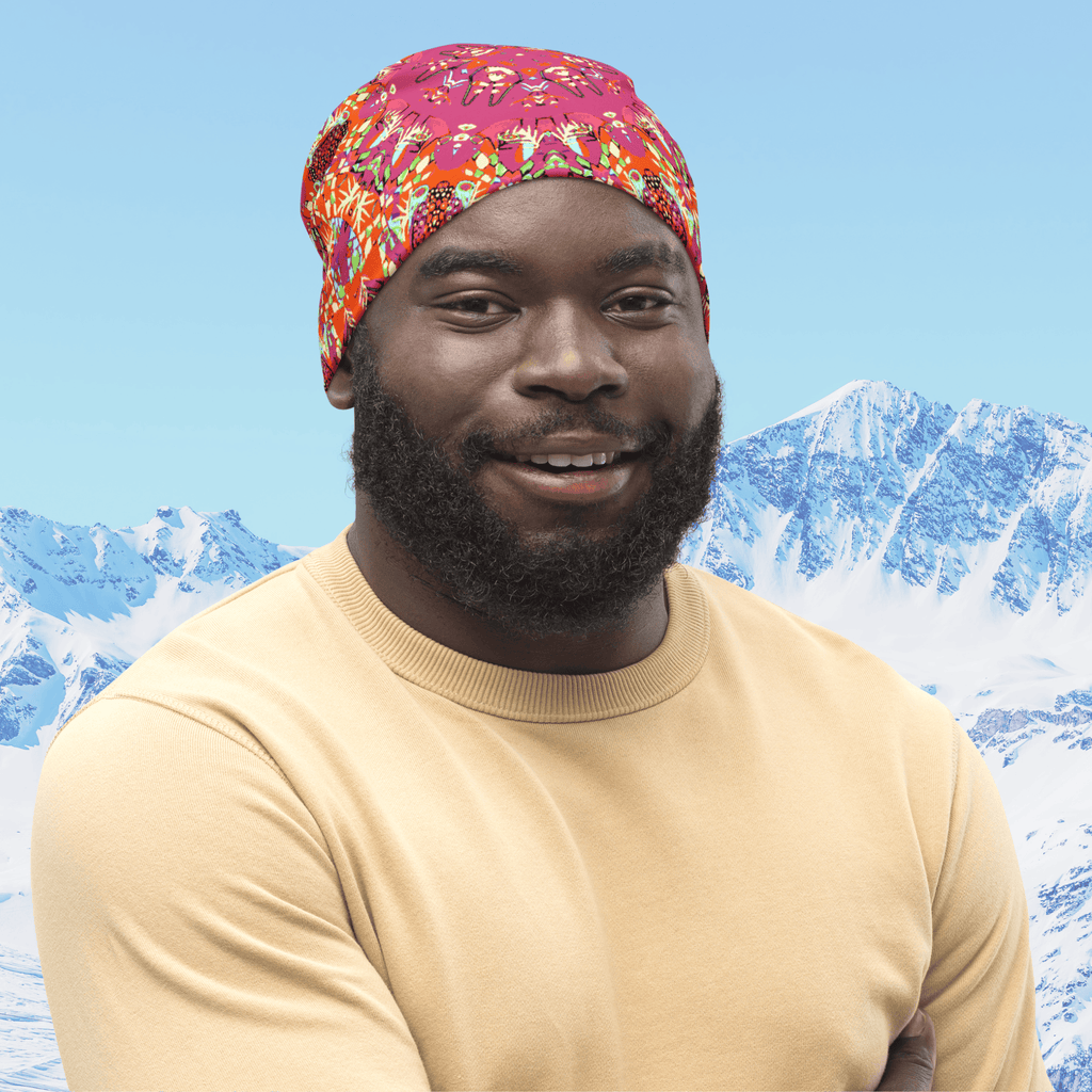 Vibrant Apparel New Zealand Hat Red Kaleidoscope All-Over Print Beanie | Double-Layered Streetwear Hat