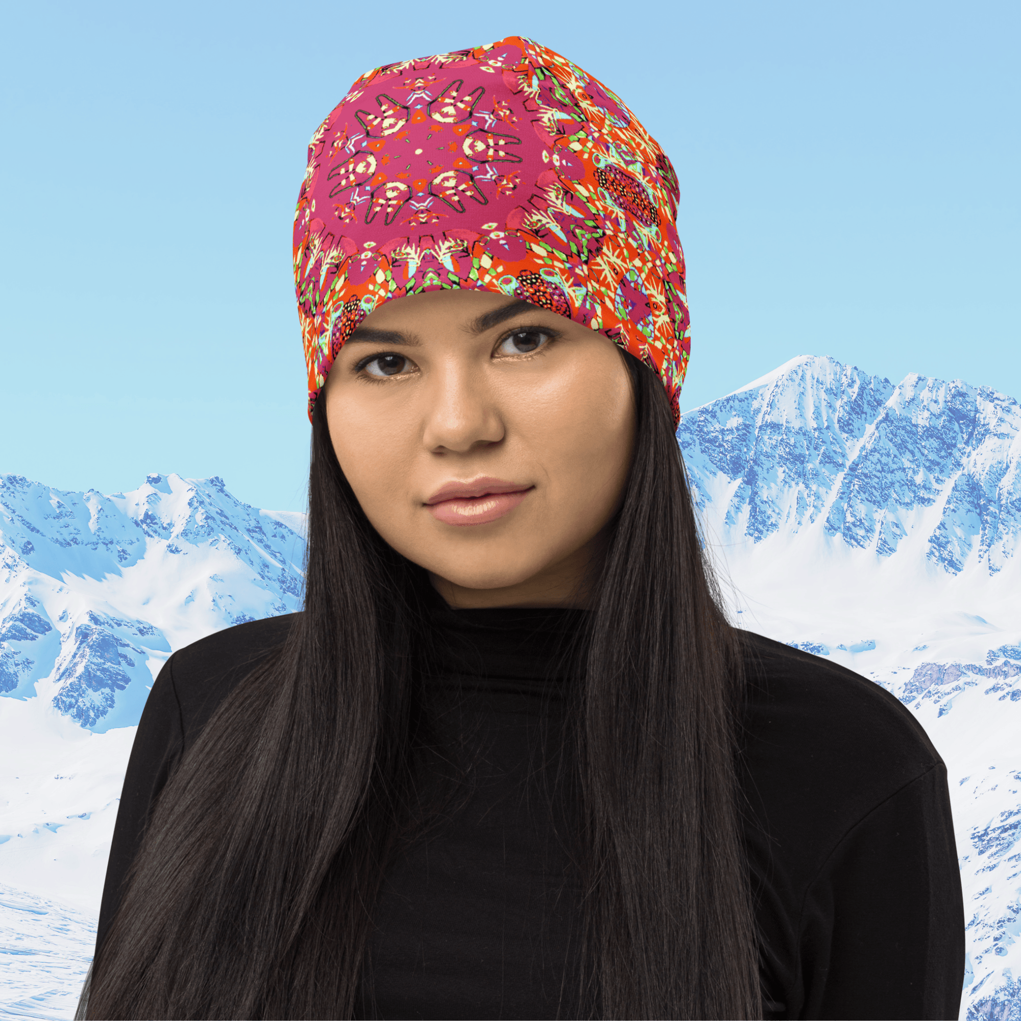 Vibrant Apparel New Zealand Hat S Red Kaleidoscope All-Over Print Beanie | Double-Layered Streetwear Hat