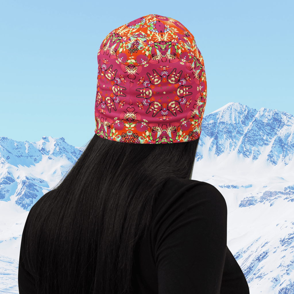 Vibrant Apparel New Zealand Hat Red Kaleidoscope All-Over Print Beanie | Double-Layered Streetwear Hat