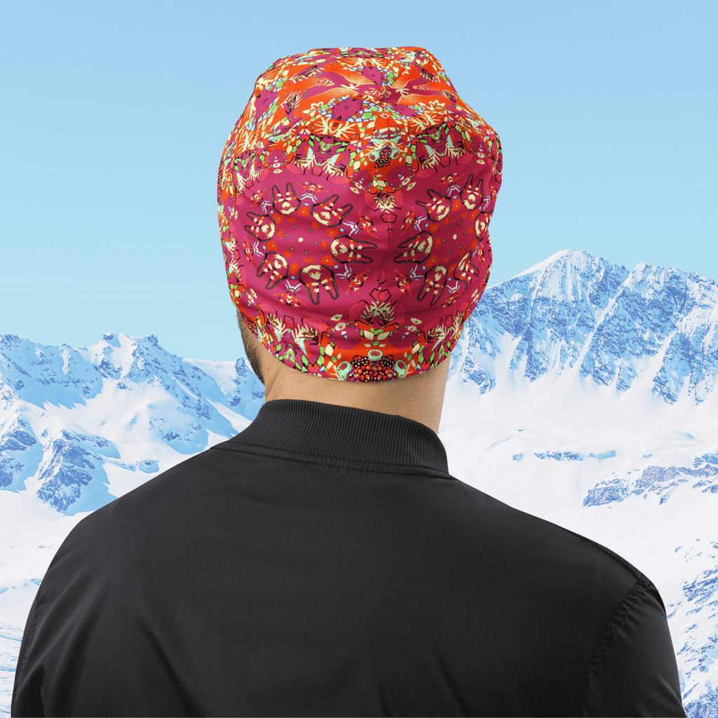Vibrant Apparel New Zealand Hat Red Kaleidoscope All-Over Print Beanie | Double-Layered Streetwear Hat