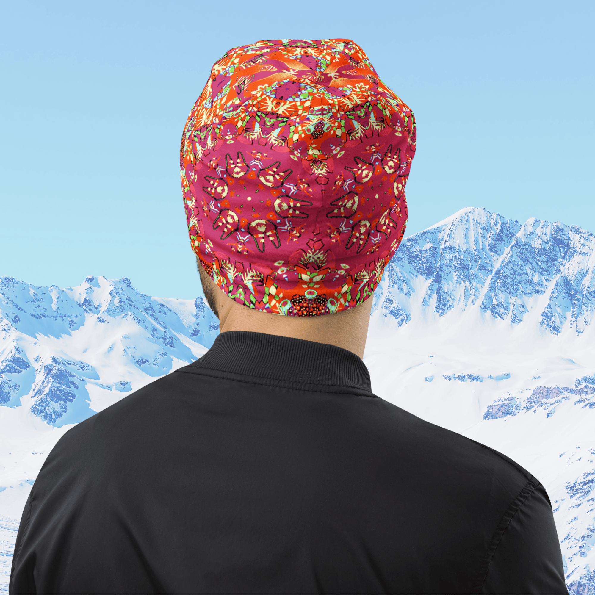 Vibrant Apparel New Zealand Hat Red Kaleidoscope All-Over Print Beanie | Double-Layered Streetwear Hat