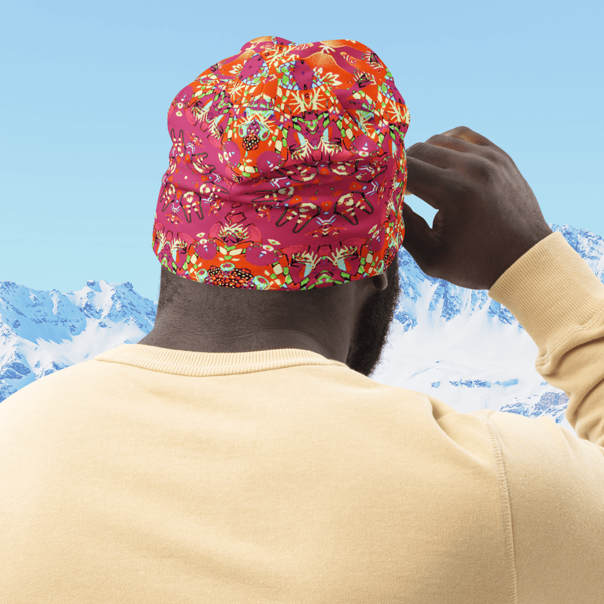 Vibrant Apparel New Zealand Hat Red Kaleidoscope All-Over Print Beanie | Double-Layered Streetwear Hat