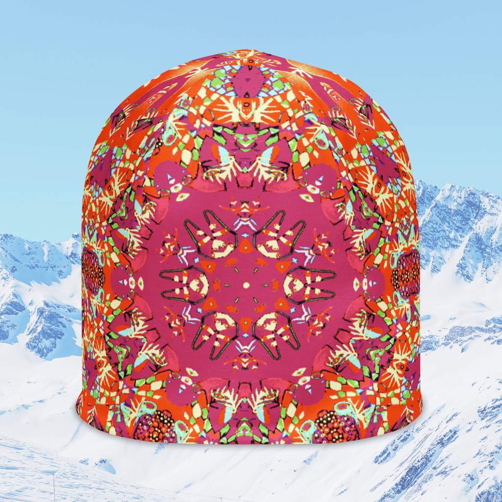 Vibrant Apparel New Zealand Hat Red Kaleidoscope All-Over Print Beanie | Double-Layered Streetwear Hat