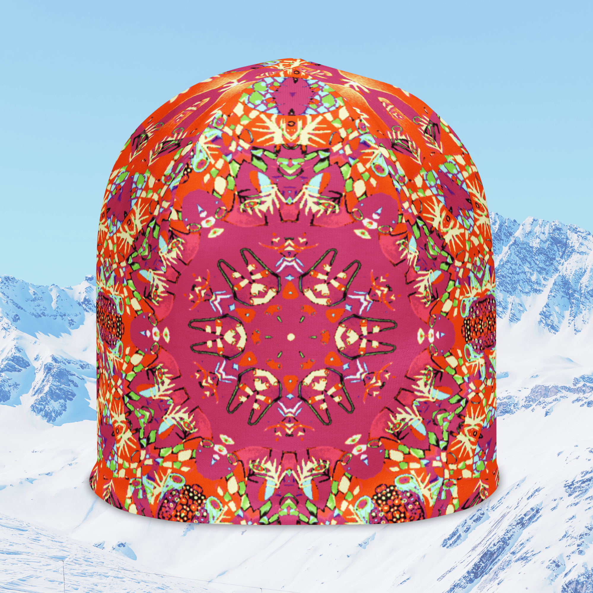 Vibrant Apparel New Zealand Hat Red Kaleidoscope All-Over Print Beanie | Double-Layered Streetwear Hat