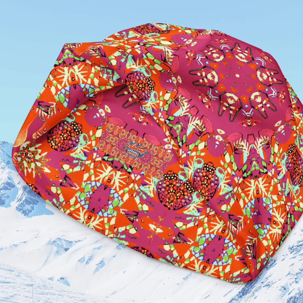 Vibrant Apparel New Zealand Hat Red Kaleidoscope All-Over Print Beanie | Double-Layered Streetwear Hat
