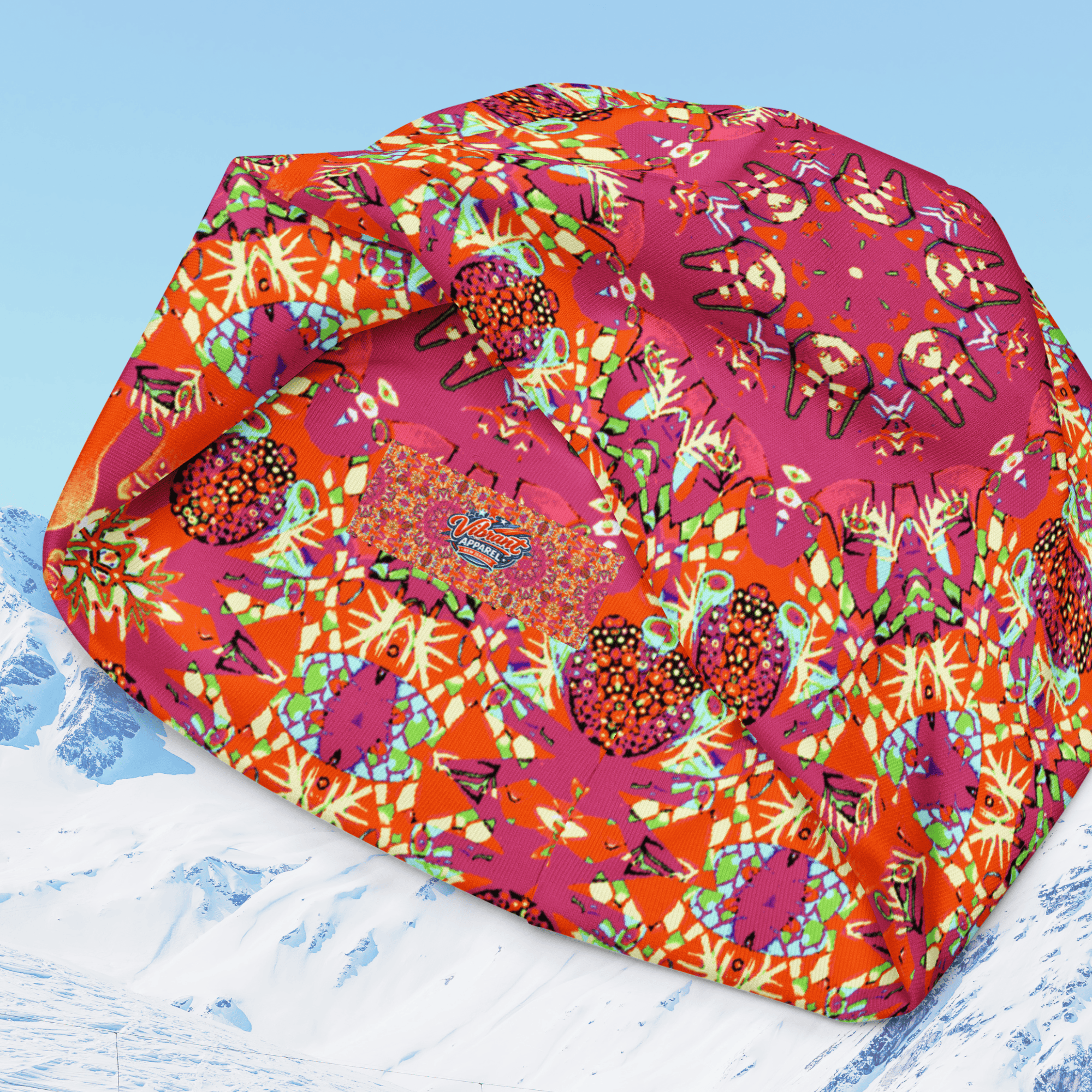 Vibrant Apparel New Zealand Hat Red Kaleidoscope All-Over Print Beanie | Double-Layered Streetwear Hat