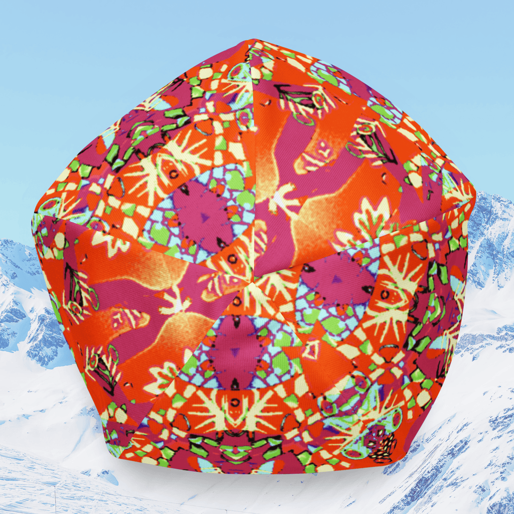 Vibrant Apparel New Zealand Hat Red Kaleidoscope All-Over Print Beanie | Double-Layered Streetwear Hat
