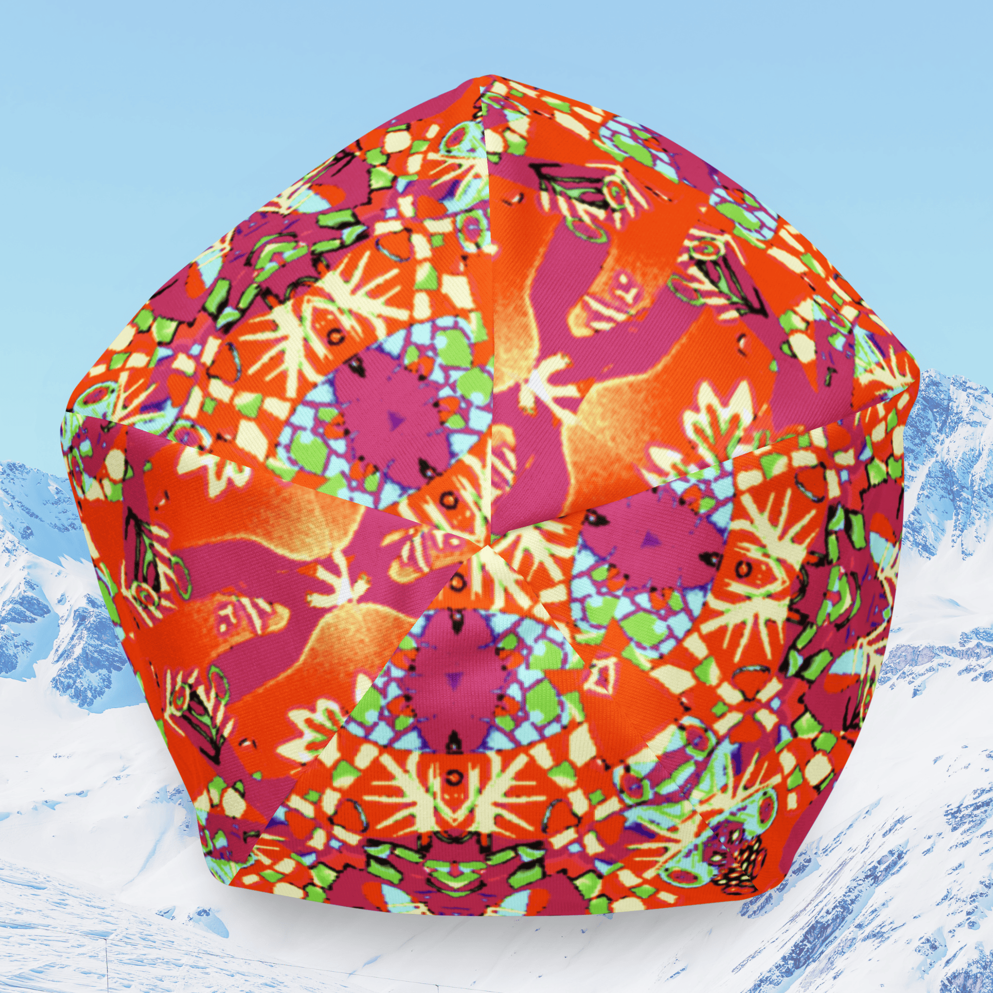 Vibrant Apparel New Zealand Hat Red Kaleidoscope All-Over Print Beanie | Double-Layered Streetwear Hat