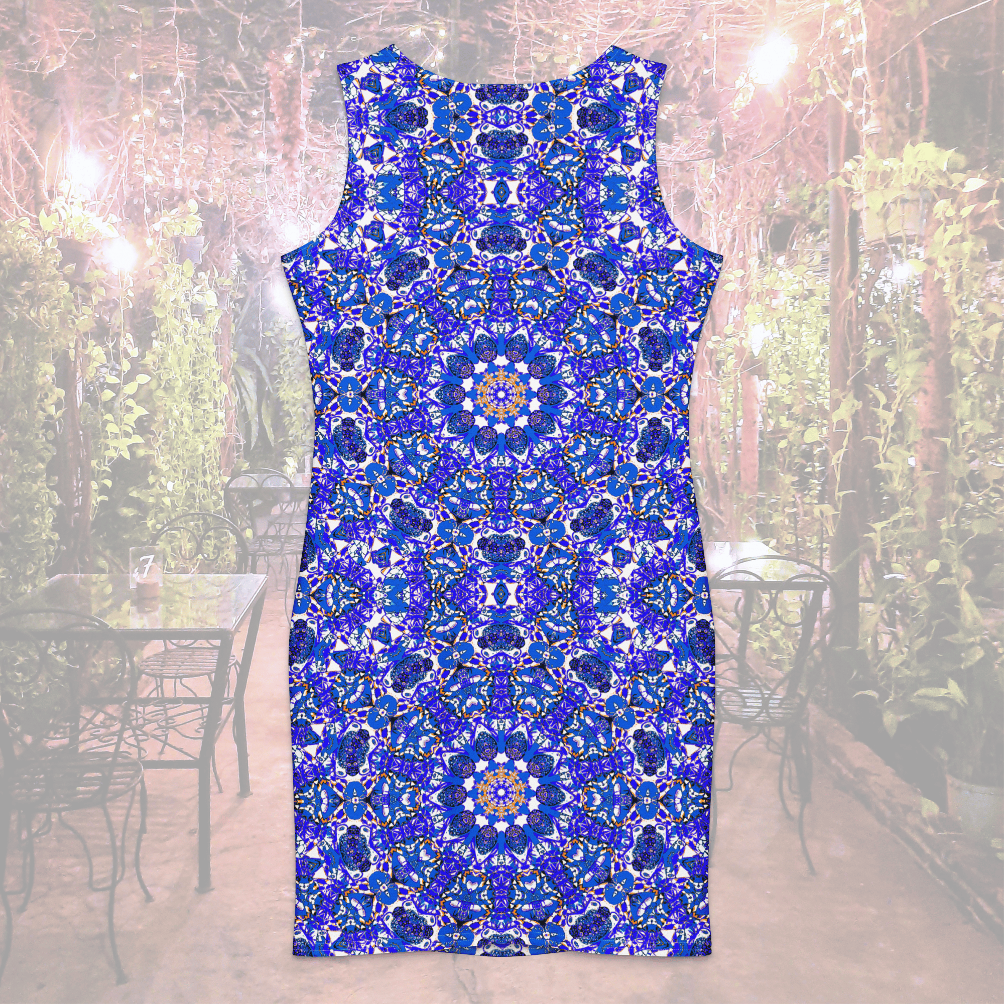 Vibrant Apparel New Zealand DIRECT-TO-FABRIC Royal Blue White Star Mandala Cotton Bodycon Dress