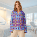 Vibrant Apparel New Zealand CUT-SEW XS Purple Blue Mosaic Women's Long Sleeve Silky Pajama Top