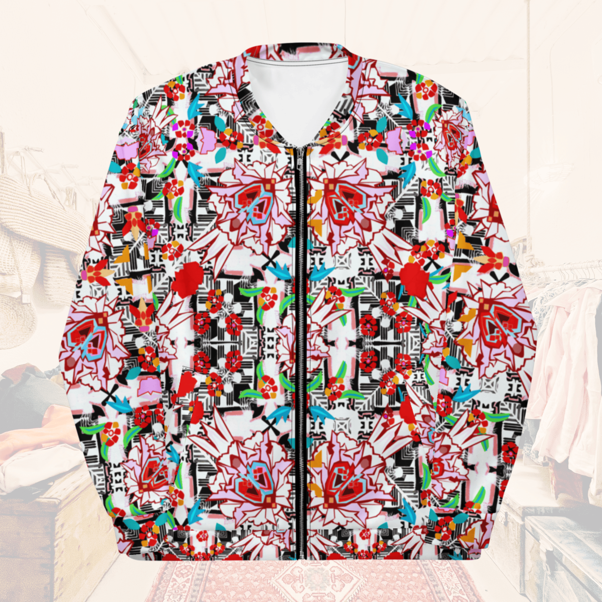 Vibrant Apparel New Zealand CUT-SEW Floral Maze Bomber Jacket | Vibrant Apparel NZ