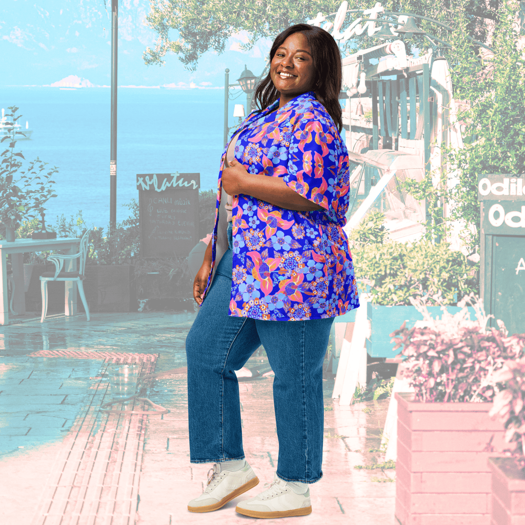 Vibrant Apparel New Zealand CUT-SEW Tropical Floral Oversized Button Shirt – Lightweight Summer Statement Shirt