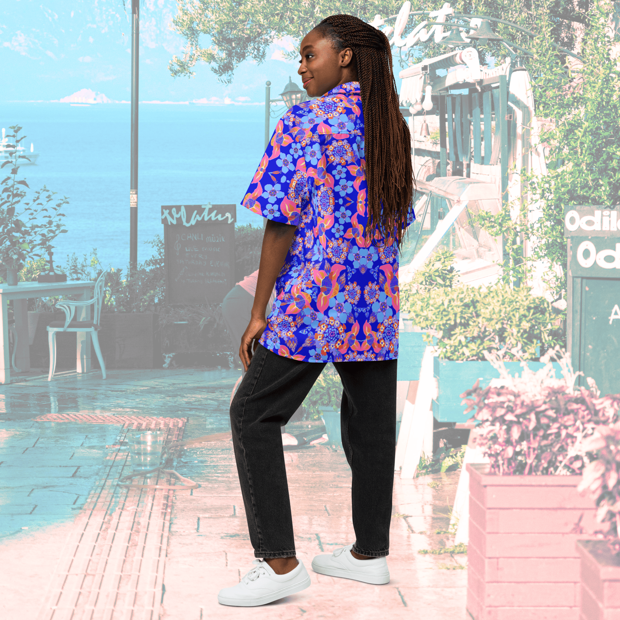 Vibrant Apparel New Zealand CUT-SEW Tropical Floral Oversized Button Shirt – Lightweight Summer Statement Shirt