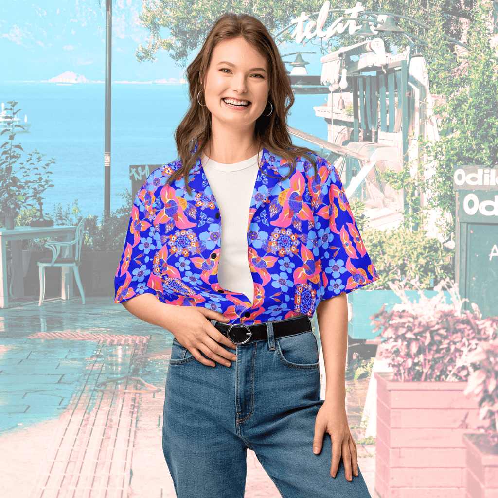 Vibrant Apparel New Zealand CUT-SEW Tropical Floral Oversized Button Shirt – Lightweight Summer Statement Shirt
