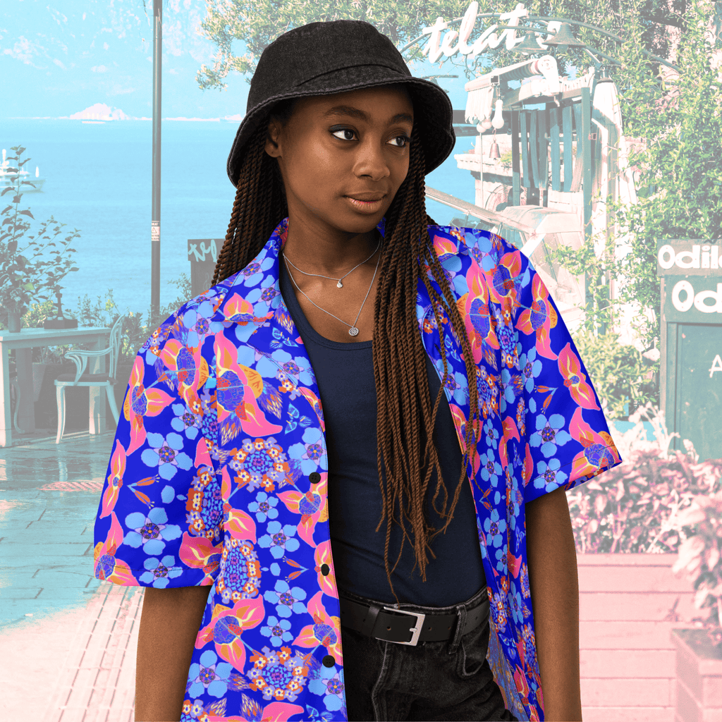 Vibrant Apparel New Zealand CUT-SEW Tropical Floral Oversized Button Shirt – Lightweight Summer Statement Shirt